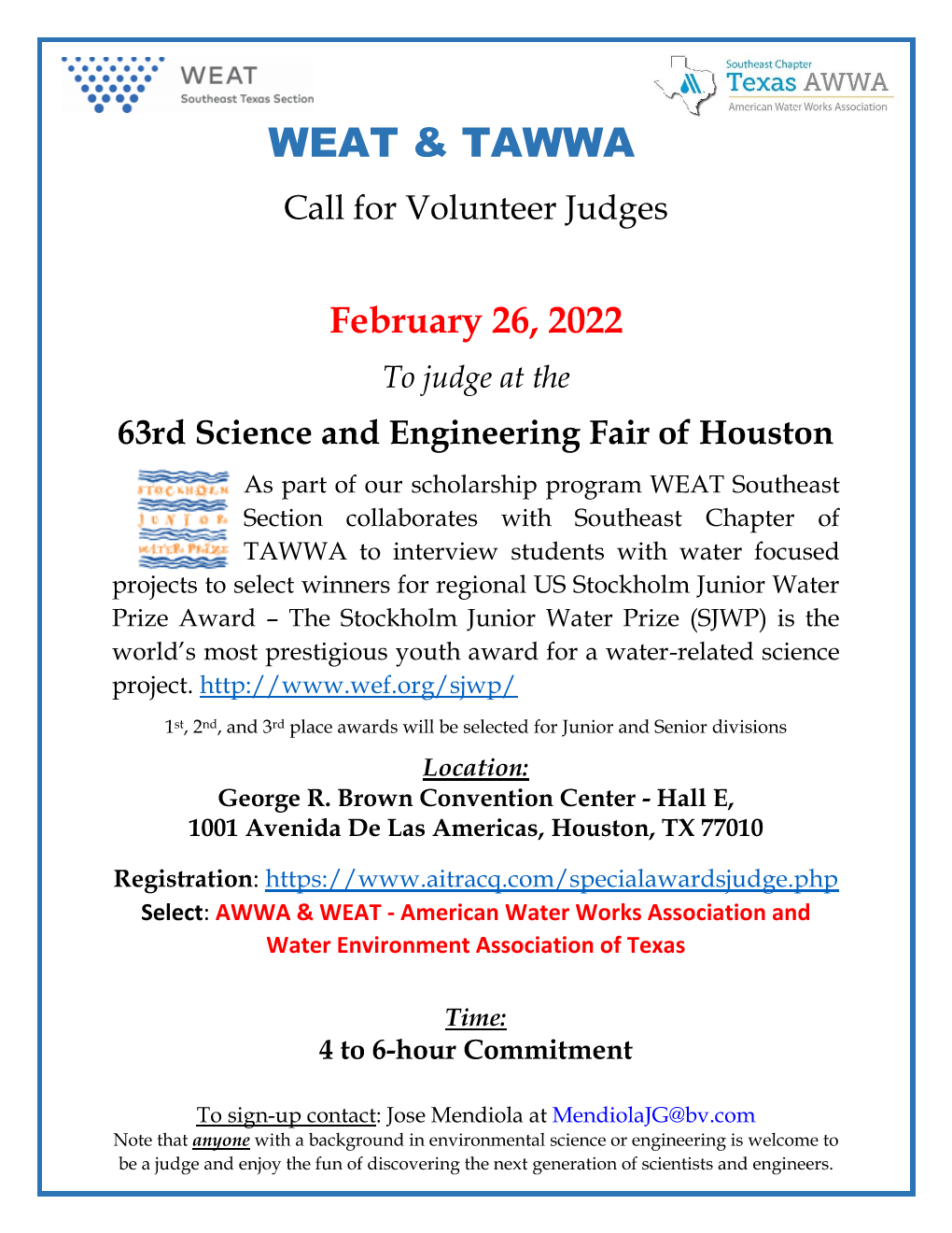 Call for Volunteer Judges – Science and Engineering Fair of Houston